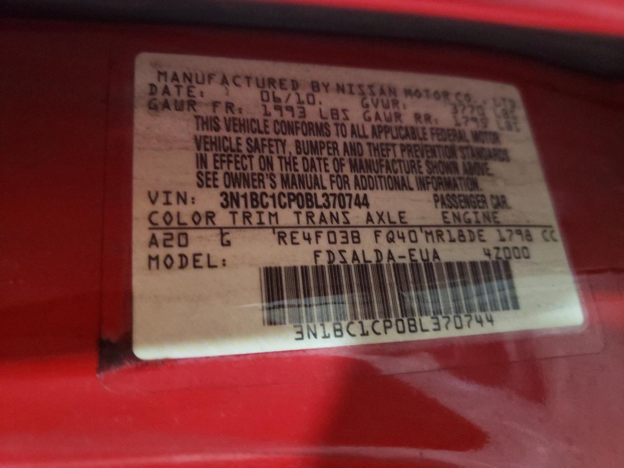 2011 Nissan Versa S VIN: 3N1BC1CP0BL370744 Lot: 68084564