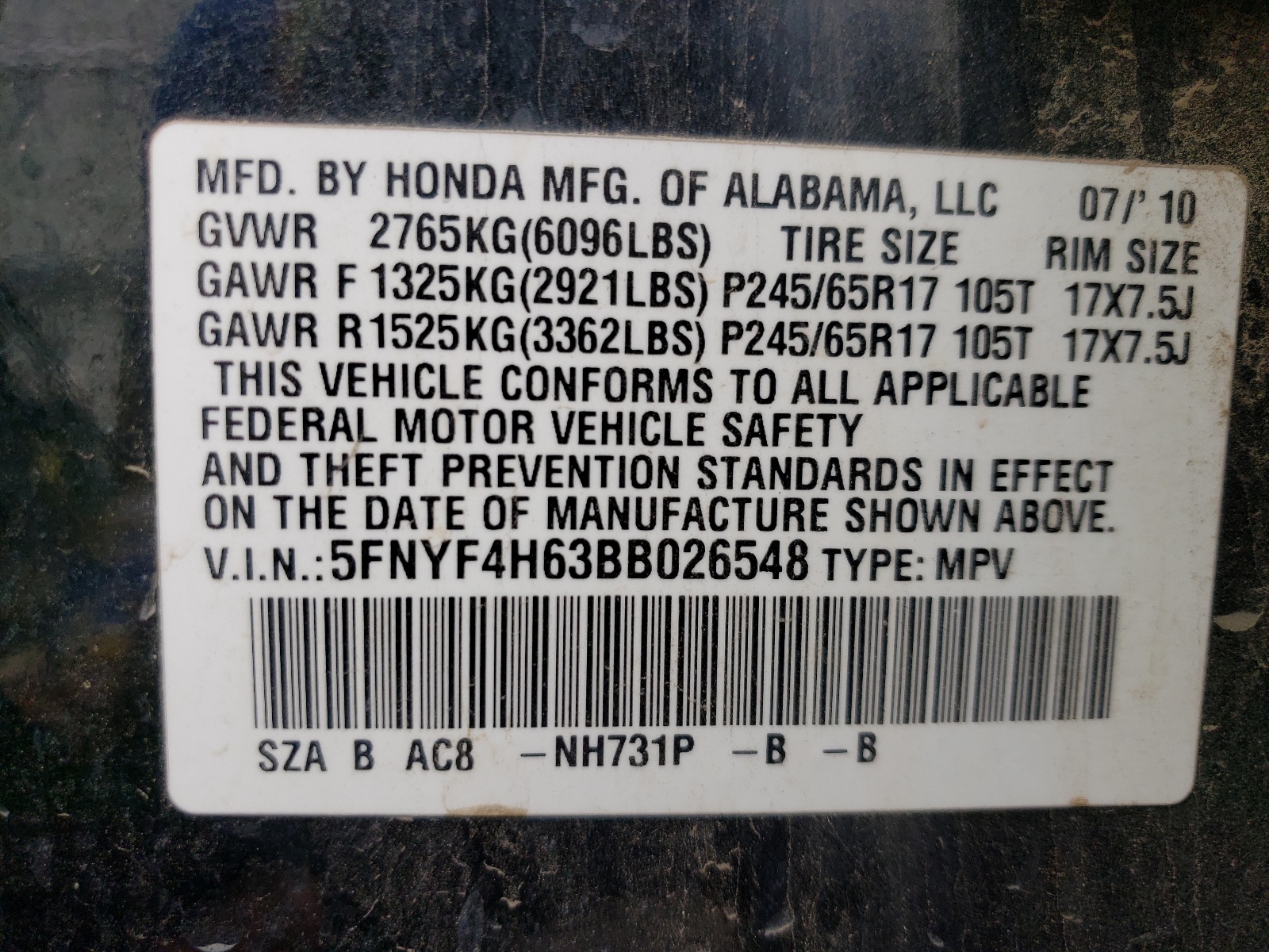 5FNYF4H63BB026548 2011 Honda Pilot Exl