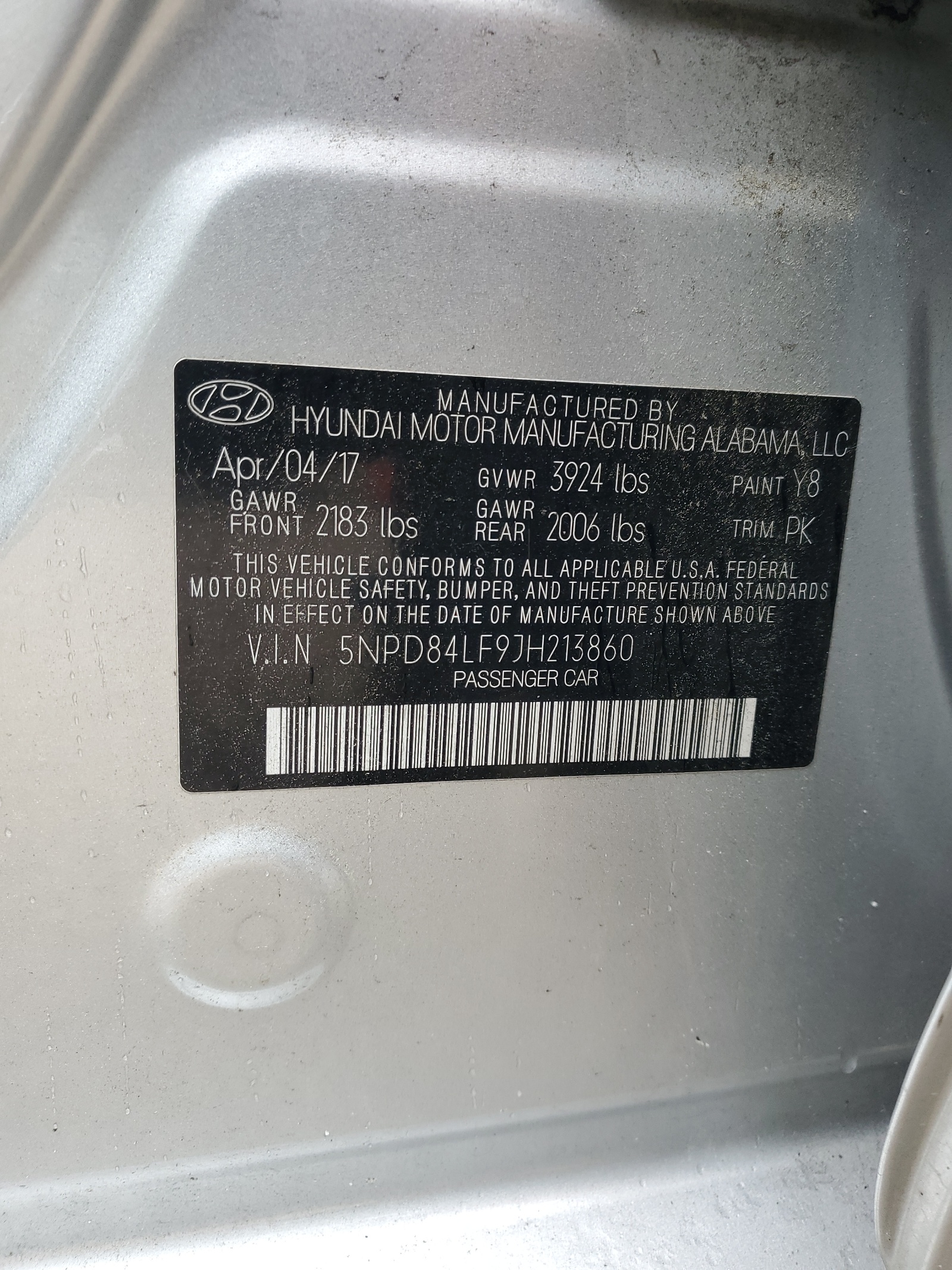 5NPD84LF9JH213860 2018 Hyundai Elantra Sel