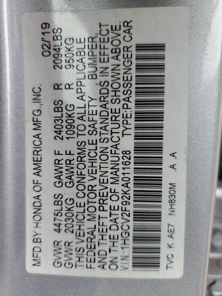 1HGCV2F92KA011628 2019 HONDA ACCORD - Image 13