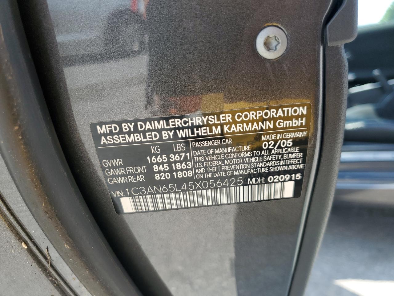 2005 Chrysler Crossfire Limited VIN: 1C3AN65L45X056425 Lot: 66574224