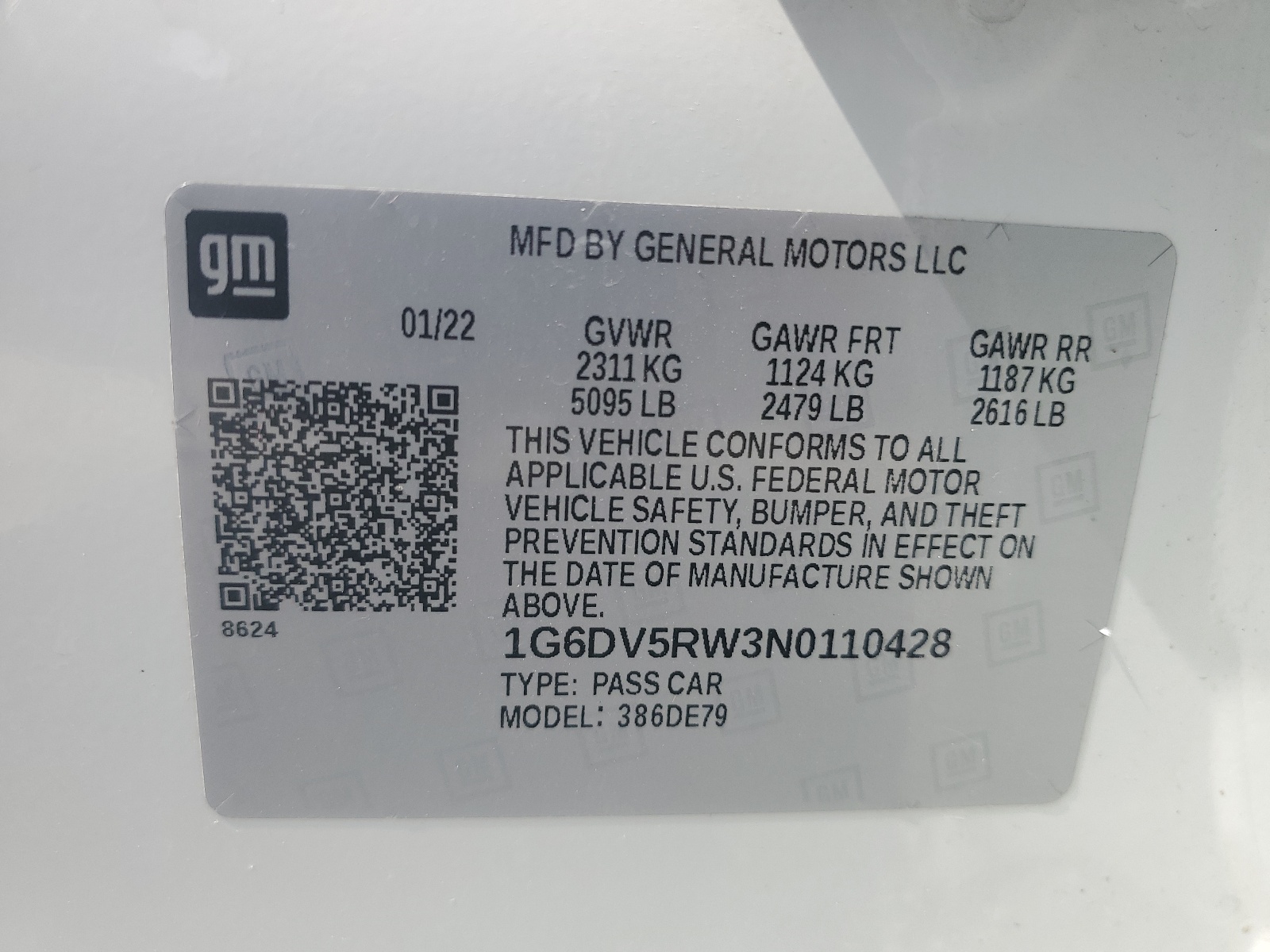 1G6DV5RW3N0110428 2022 Cadillac Ct5-V