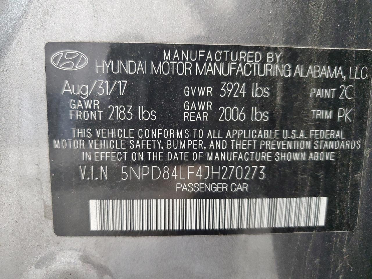 2018 Hyundai Elantra Sel VIN: 5NPD84LF4JH270273 Lot: 67065434