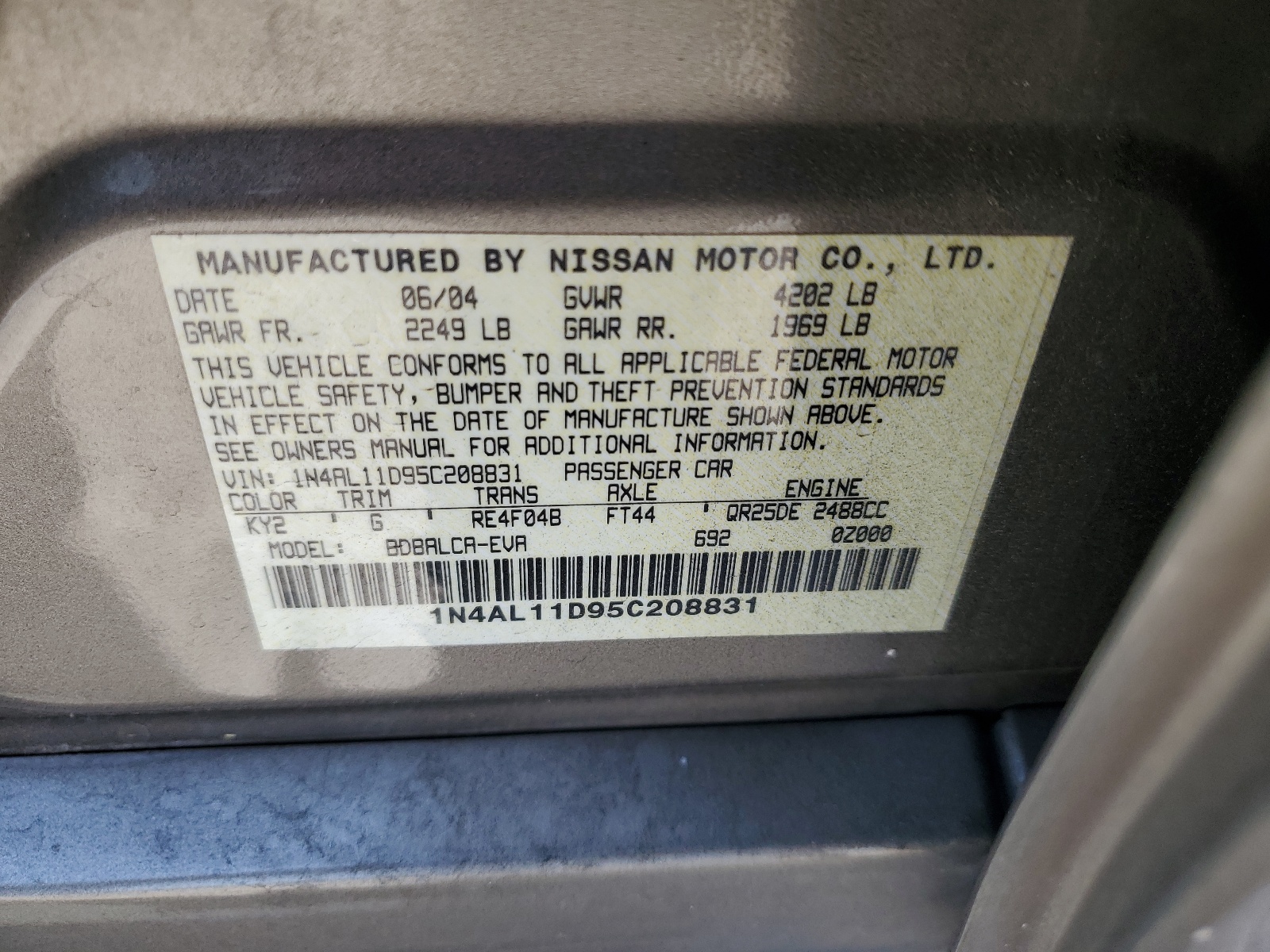 1N4AL11D95C208831 2005 Nissan Altima S