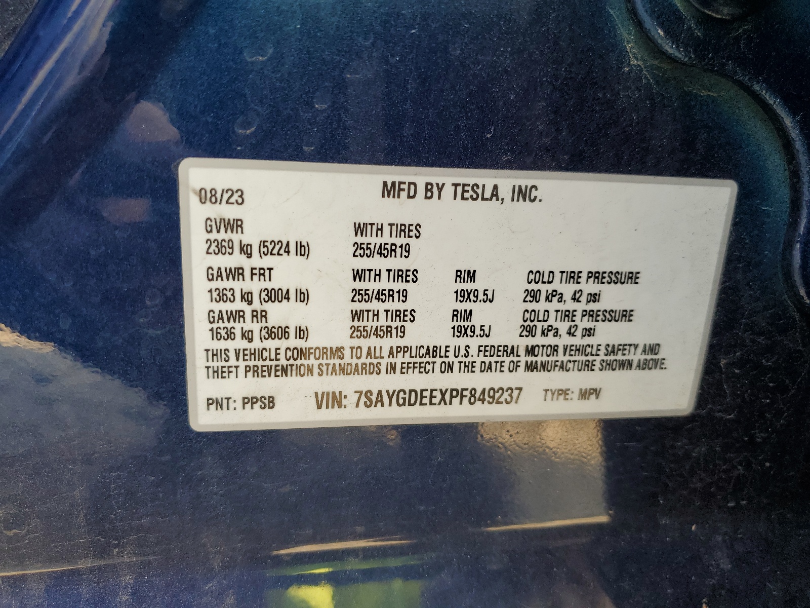 7SAYGDEEXPF849237 2023 Tesla Model Y