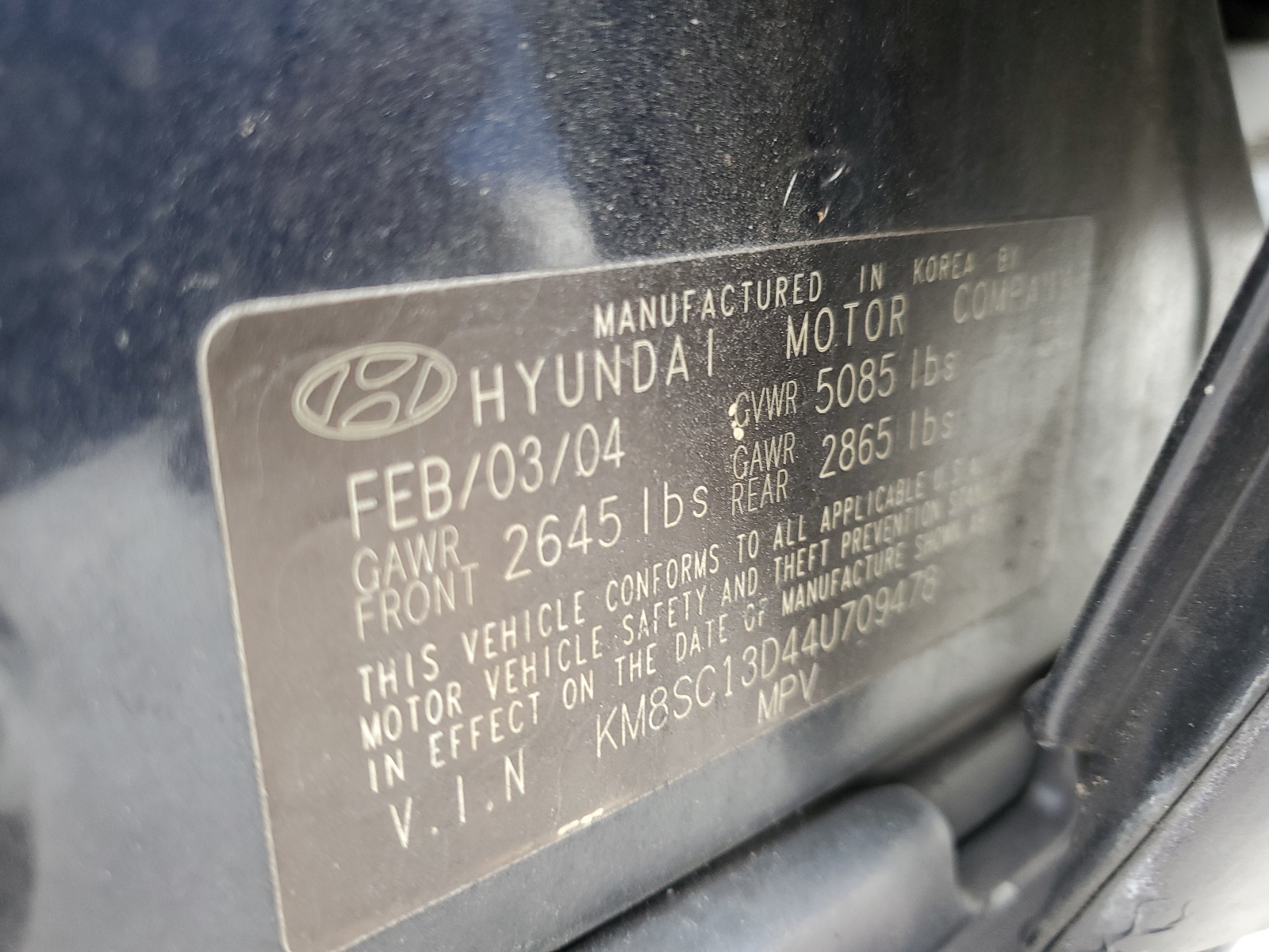 KM8SC13D44U709478 2004 Hyundai Santa Fe Gls