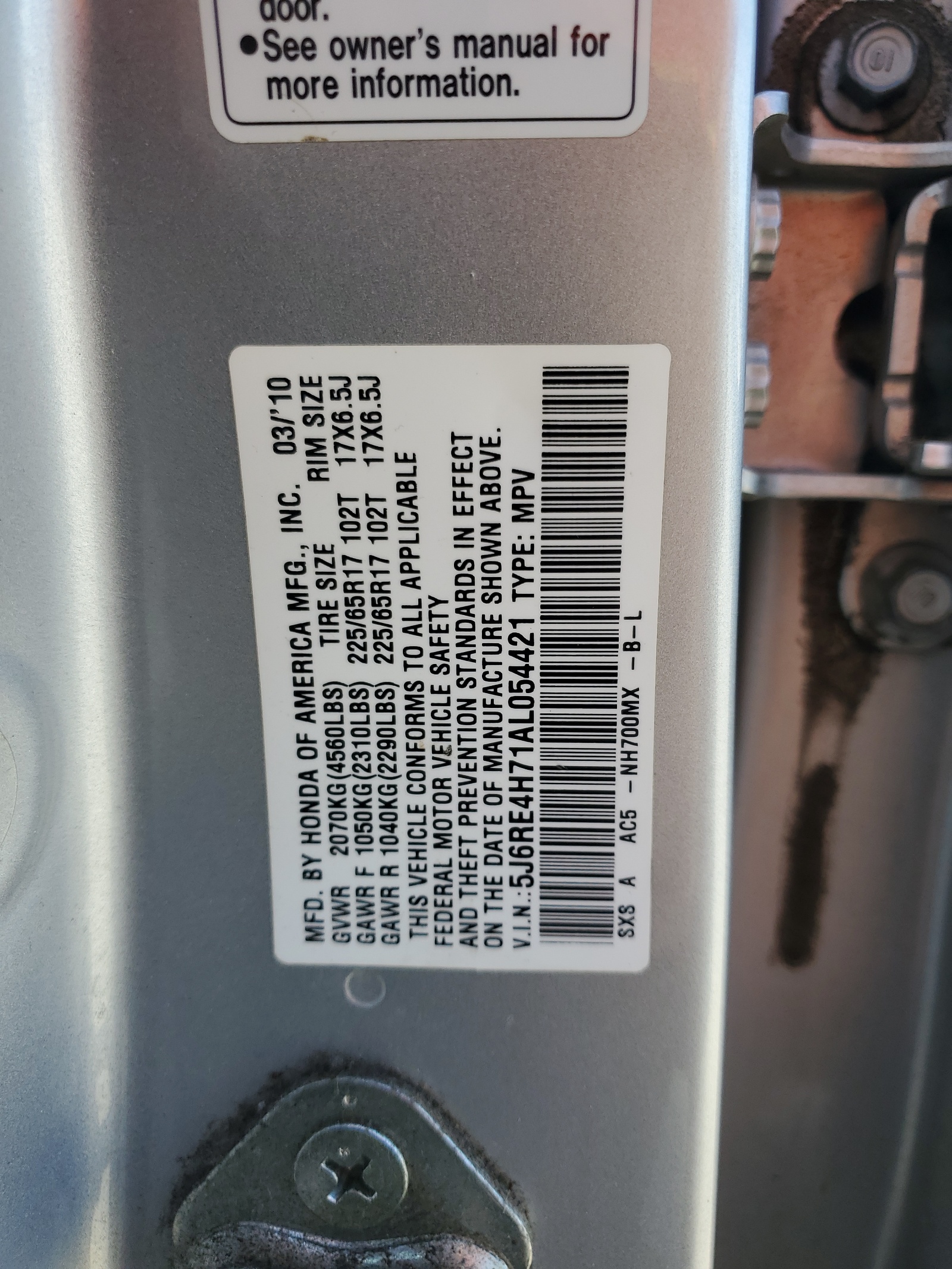 5J6RE4H71AL054421 2010 Honda Cr-V Exl