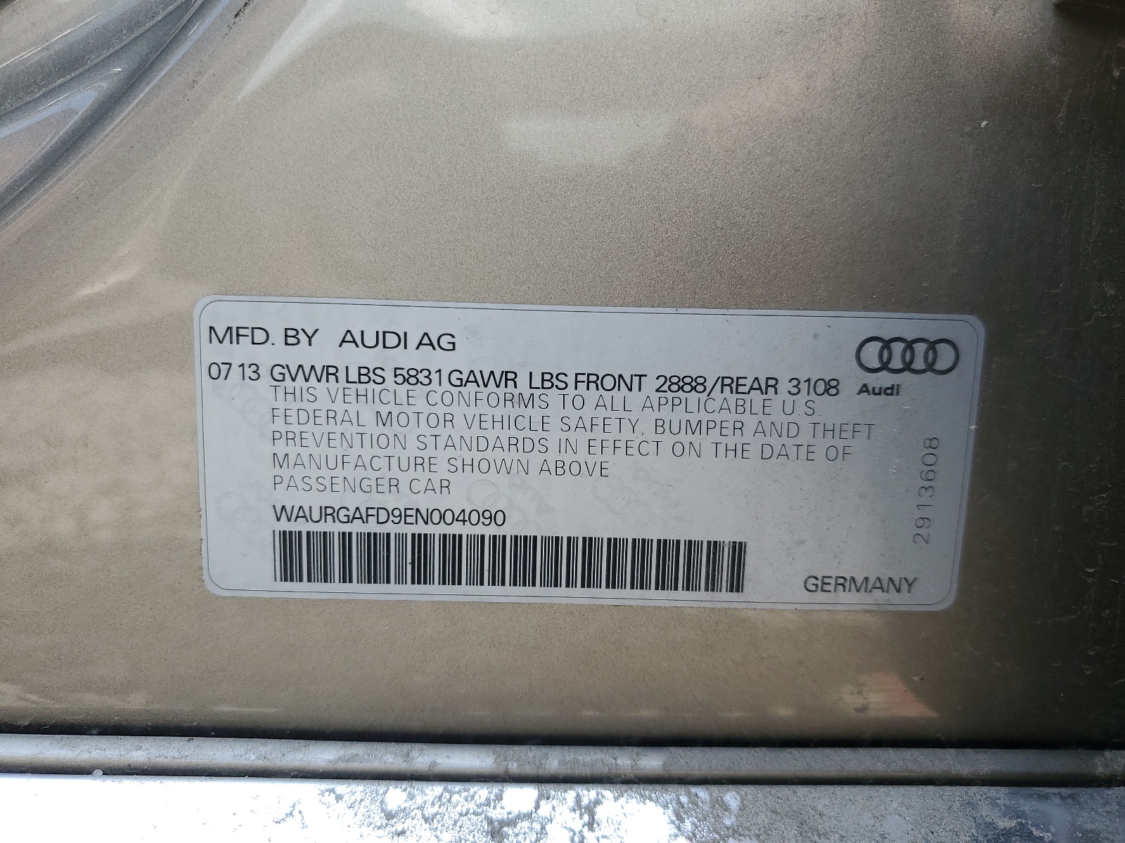 WAURGAFD9EN004090 2014 Audi A8 L Quattro