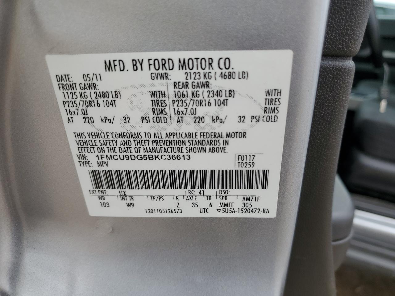 1FMCU9DG5BKC36613 2011 Ford Escape Xlt