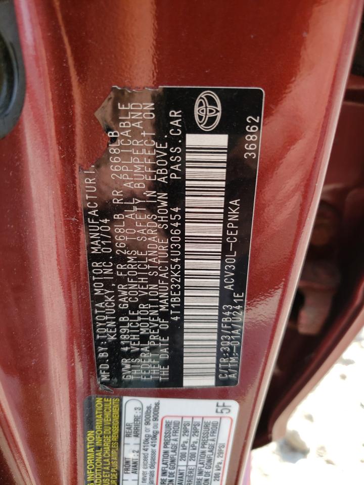 2004 Toyota Camry Le VIN: 4T1BE32K54U306454 Lot: 66677994