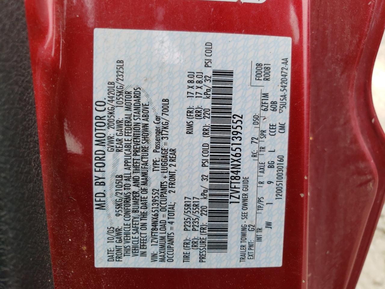 1ZVFT84NX65139552 2006 Ford Mustang