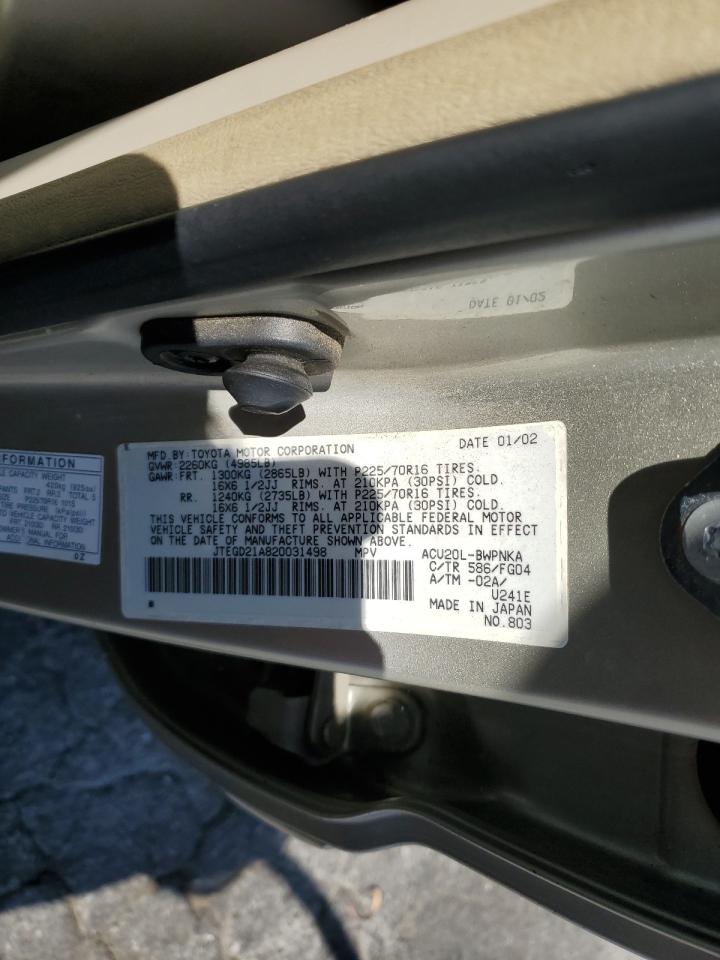 2002 Toyota Highlander VIN: JTEGD21A820031498 Lot: 66893854
