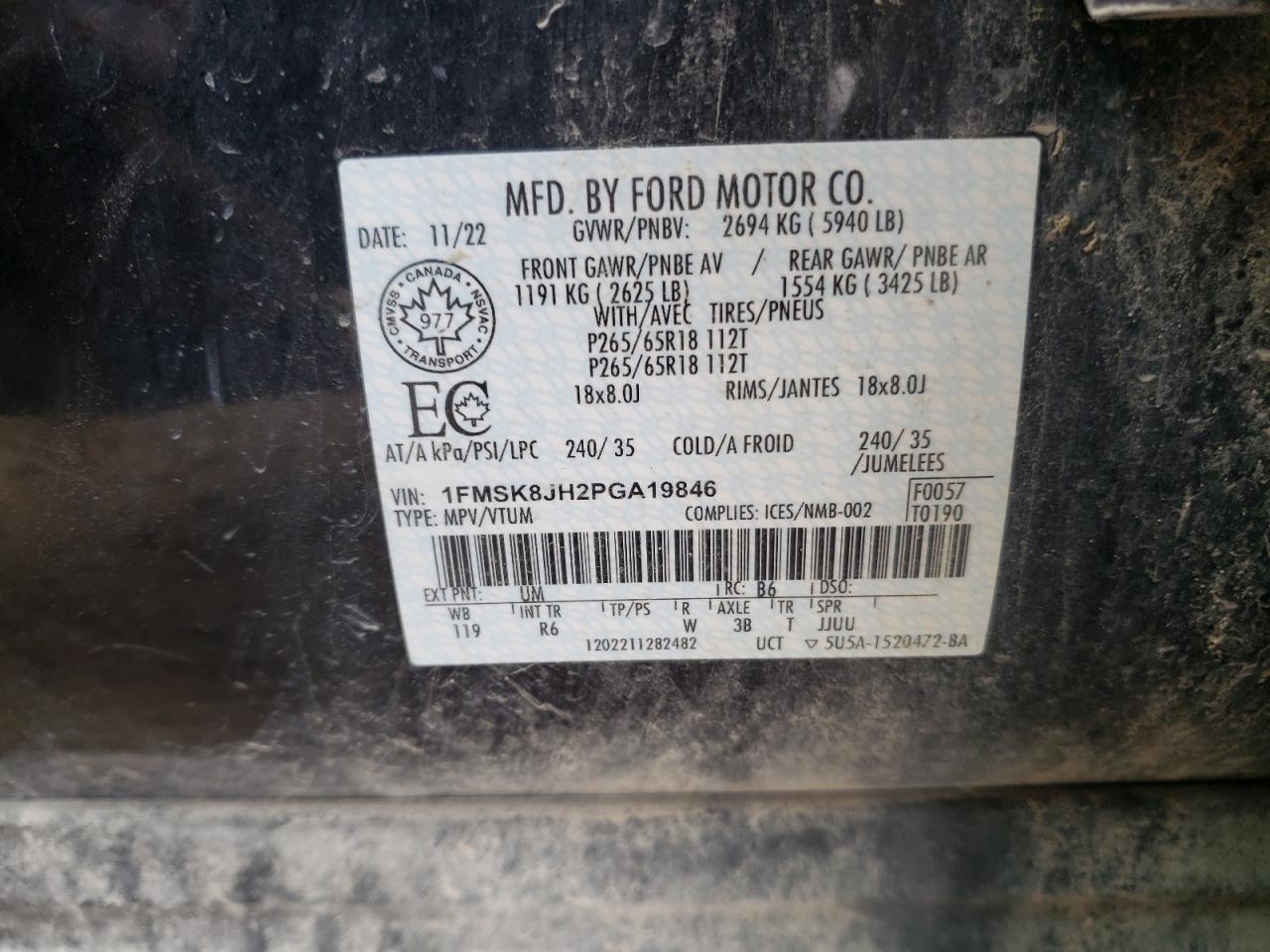 2023 Ford Explorer Timberline VIN: 1FMSK8JH2PGA19846 Lot: 68335824