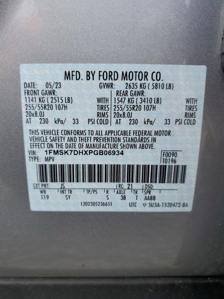 2023 Ford Explorer Xlt VIN: 1FMSK7DHXPGB06934 Lot: 66906424