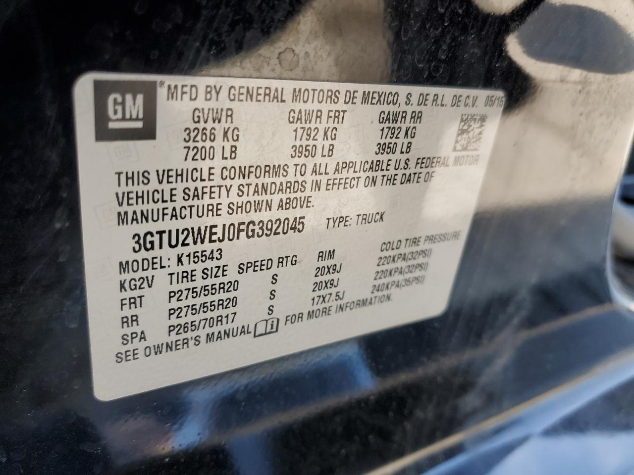 3GTU2WEJ0FG392045 2015 GMC Sierra K1500 Denali