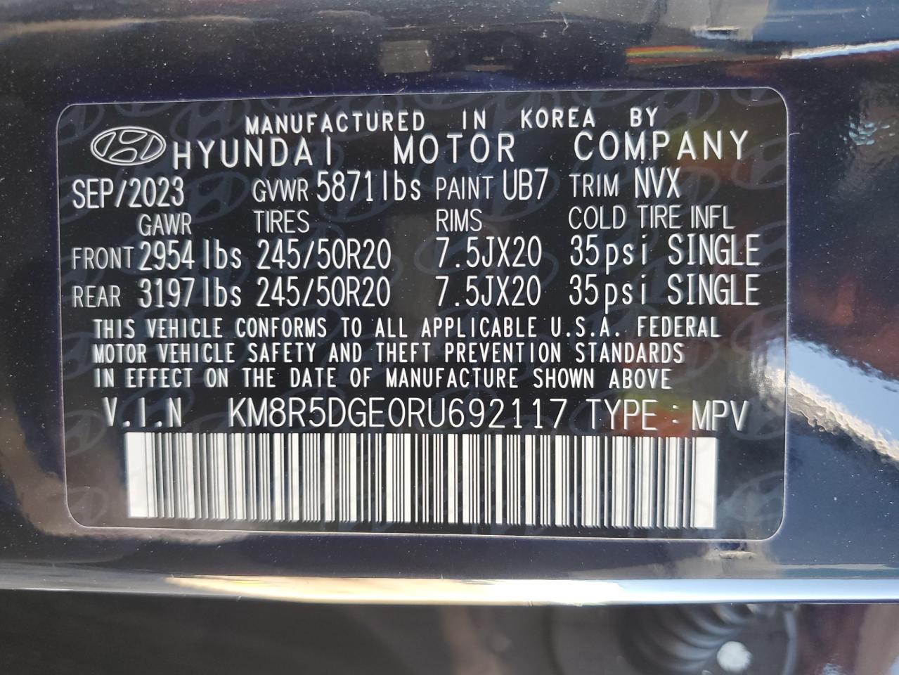 2024 Hyundai Palisade Limited VIN: KM8R5DGE0RU692117 Lot: 66076084