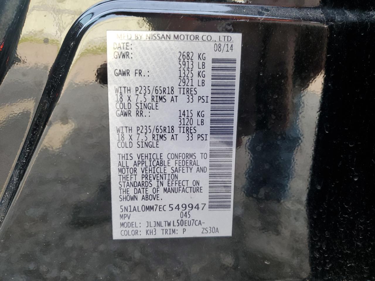 2014 Infiniti Qx60 VIN: 5N1AL0MM7EC549947 Lot: 66725084