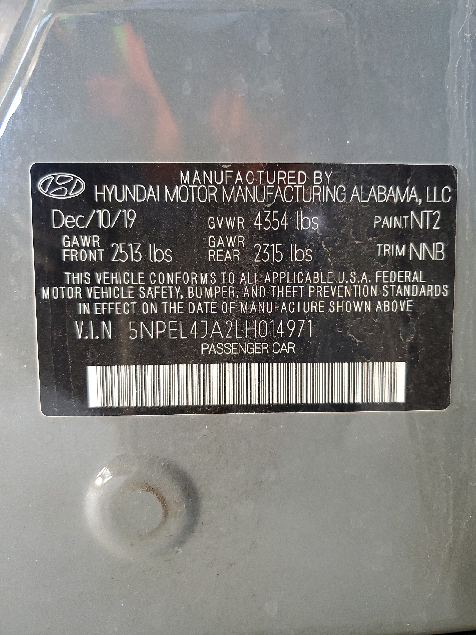 5NPEL4JA2LH014971 2020 Hyundai Sonata Sel
