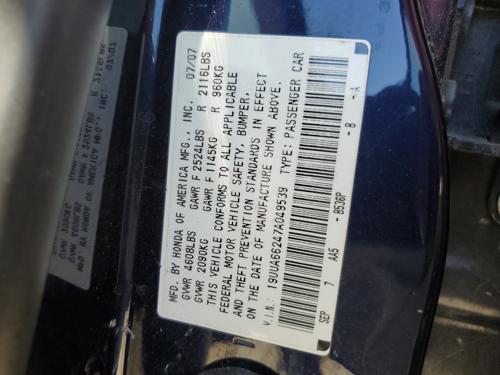 19UUA66247A049539 2007 Acura Tl