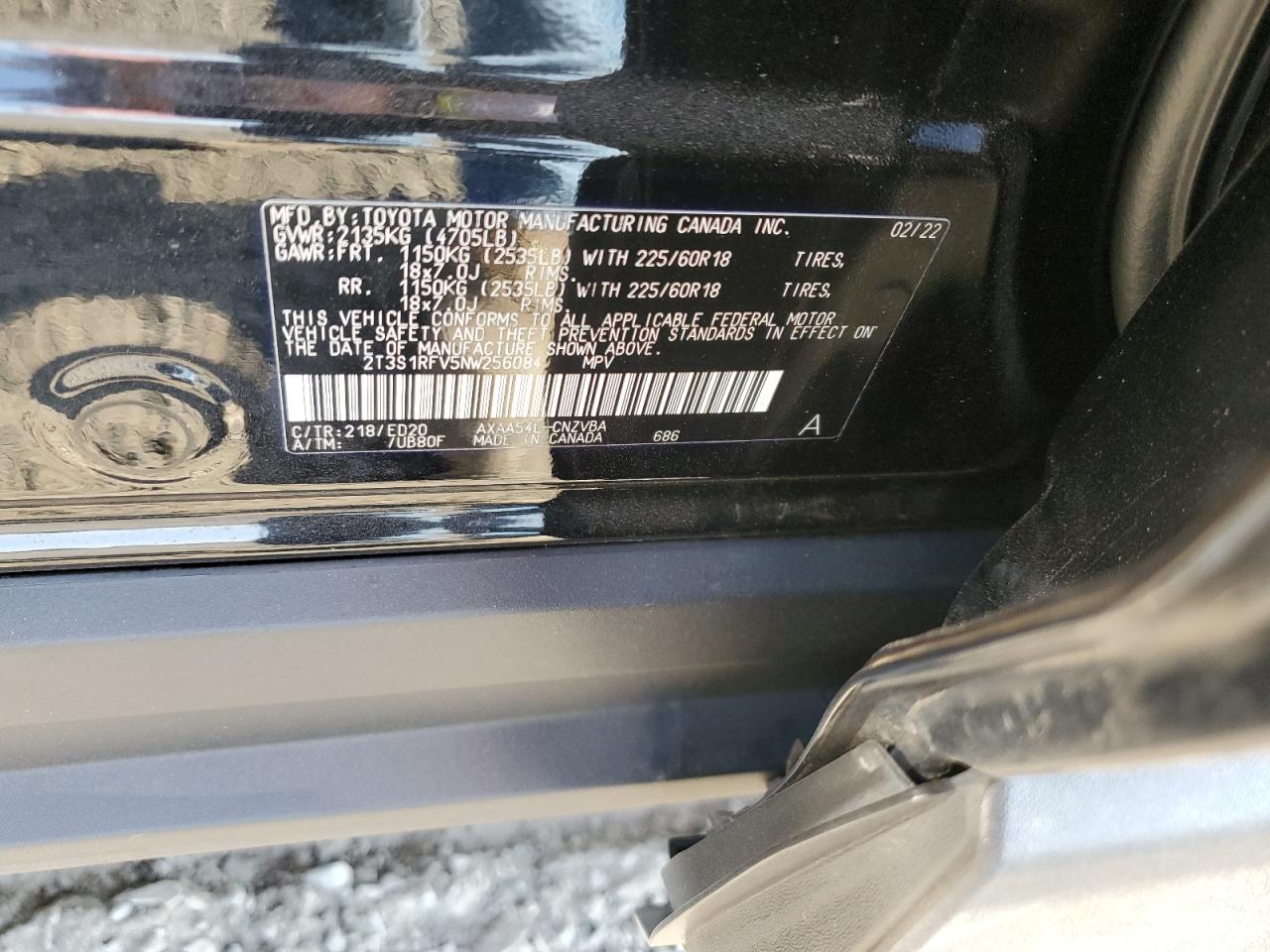 2022 Toyota Rav4 Trd Off Road VIN: 2T3S1RFV5NW256084 Lot: 67738434