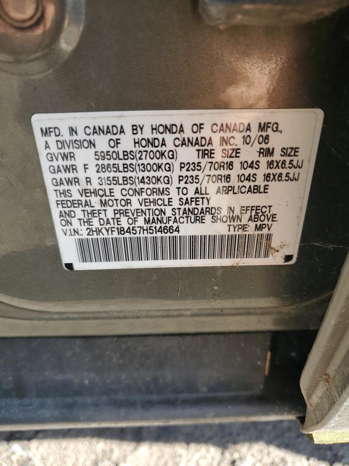2007 Honda Pilot Ex VIN: 2HKYF18457H514664 Lot: 67533064
