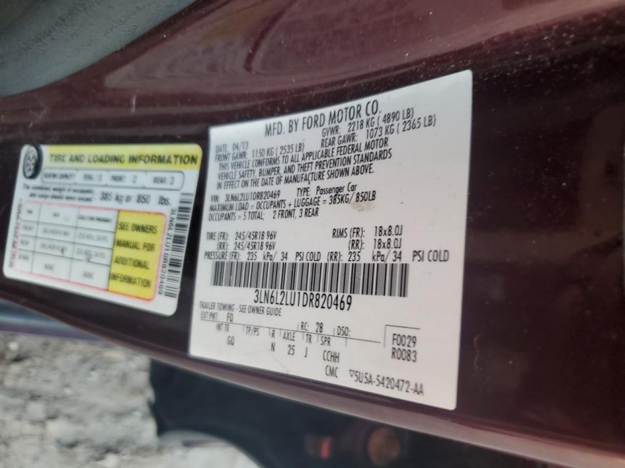 2013 Lincoln Mkz Hybrid VIN: 3LN6L2LU1DR820469 Lot: 68036494