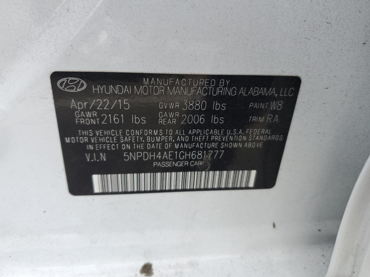 2016 Hyundai Elantra Se VIN: 5NPDH4AE1GH681777 Lot: 66211364