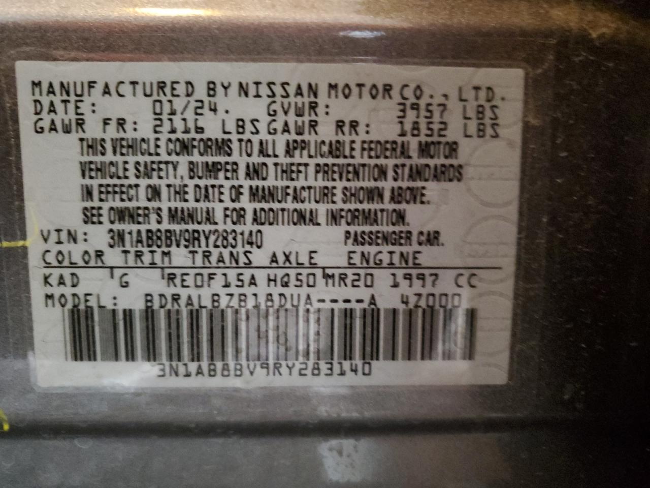 3N1AB8BV9RY283140 2024 Nissan Sentra S