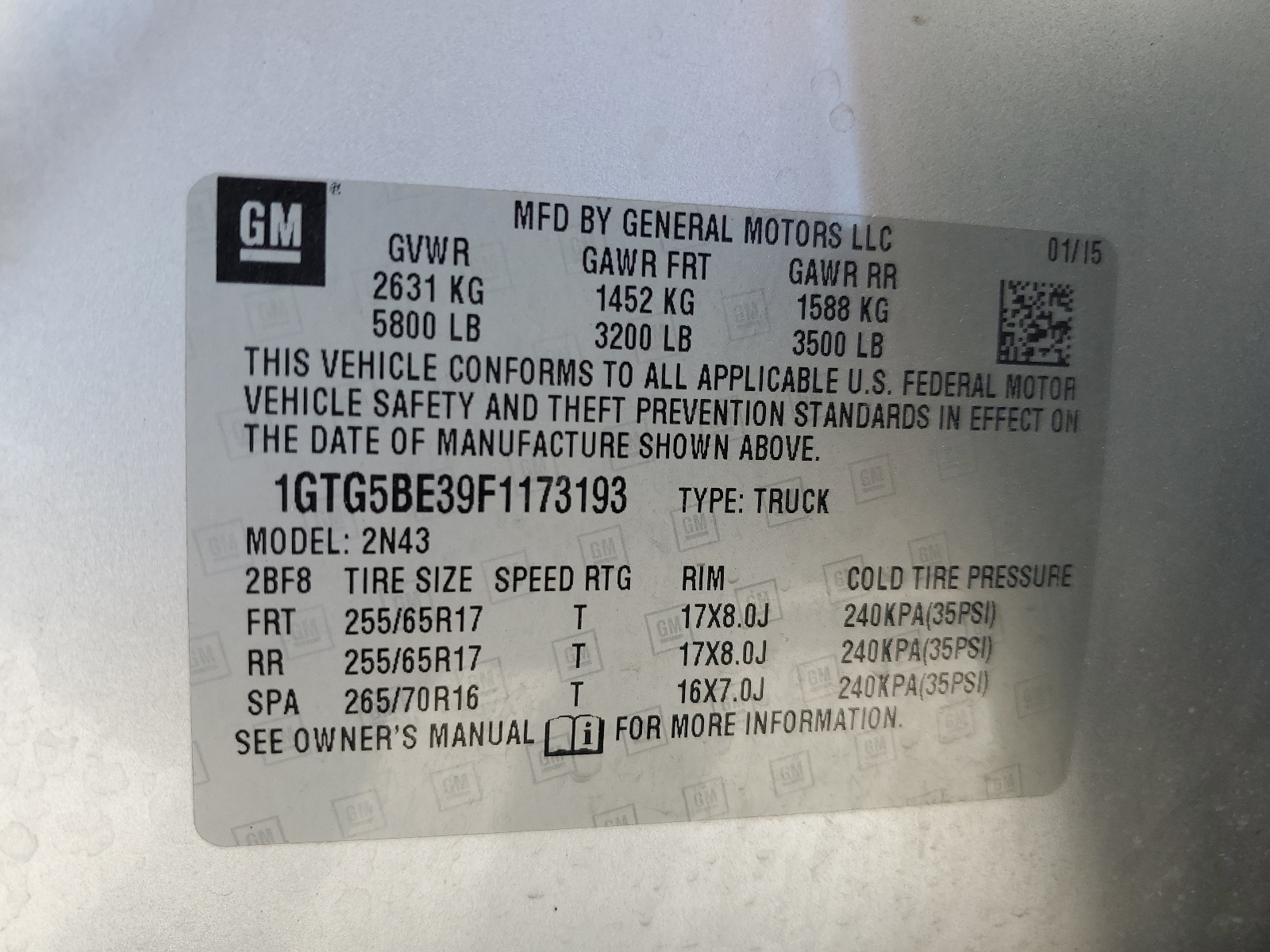 1GTG5BE39F1173193 2015 GMC Canyon Sle