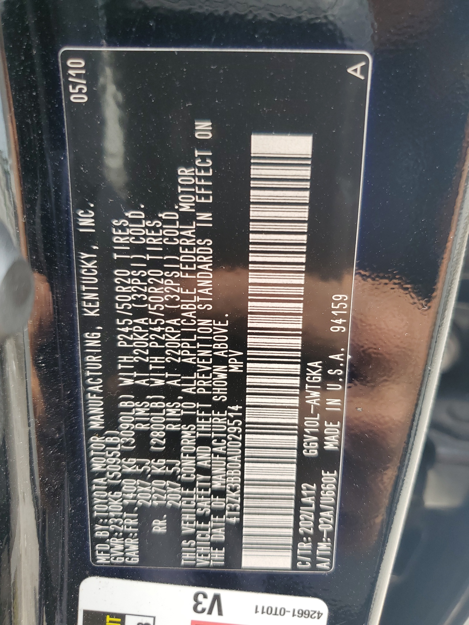 4T3ZK3BB0AU029514 2010 Toyota Venza