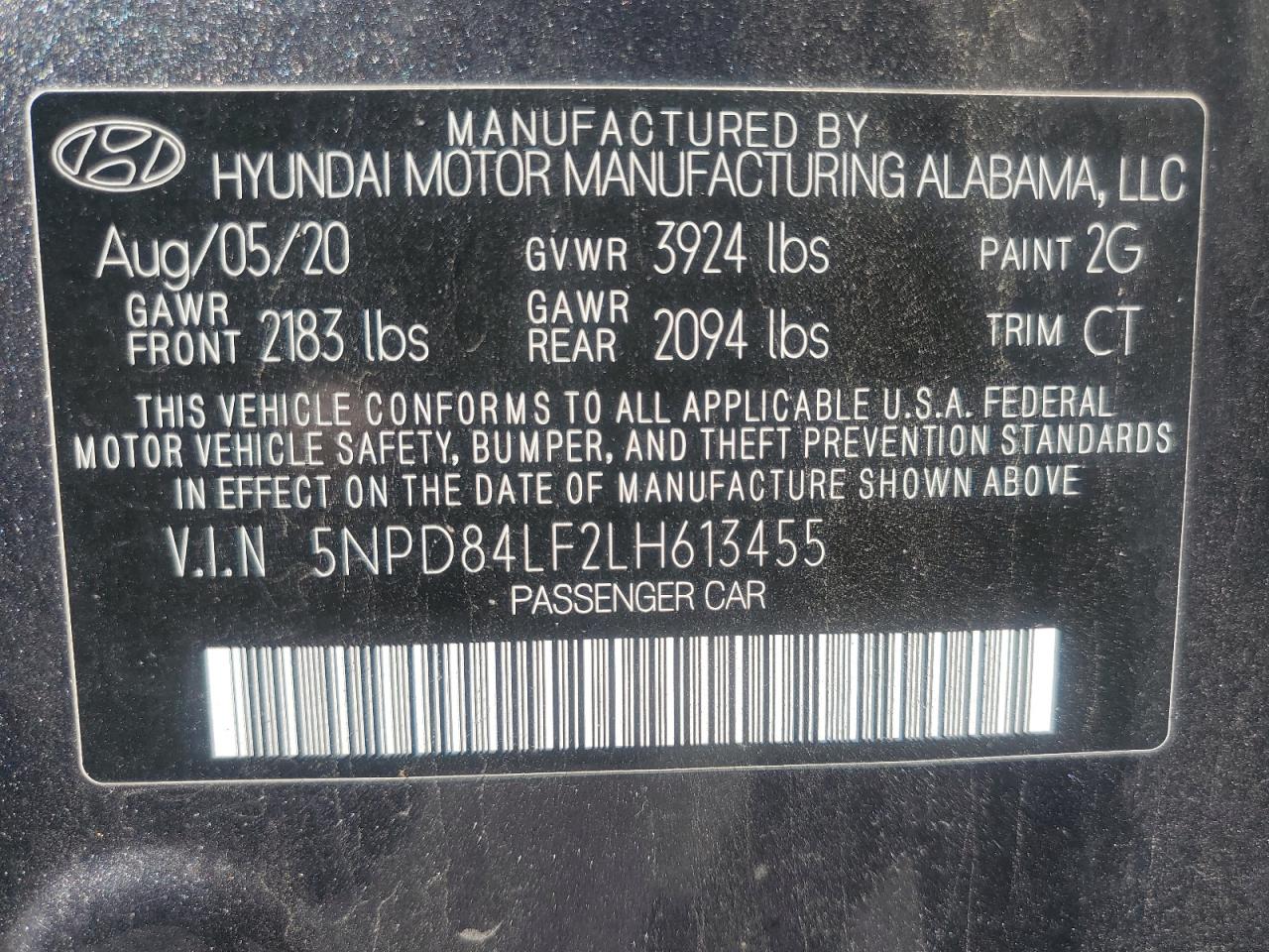 2020 Hyundai Elantra Sel VIN: 5NPD84LF2LH613455 Lot: 68877614