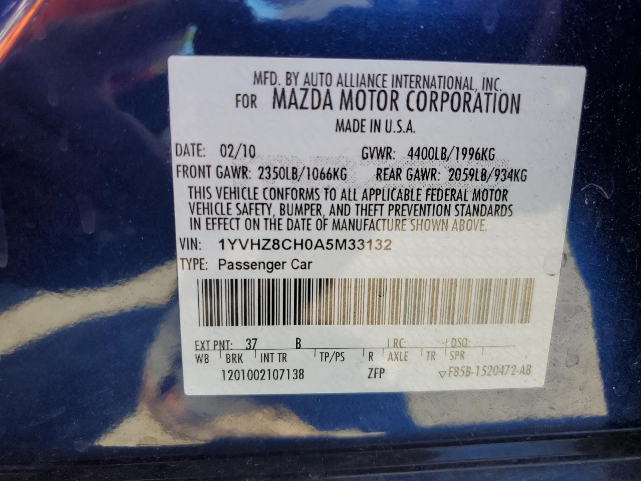 2010 Mazda 6 I VIN: 1YVHZ8CH0A5M33132 Lot: 68181254