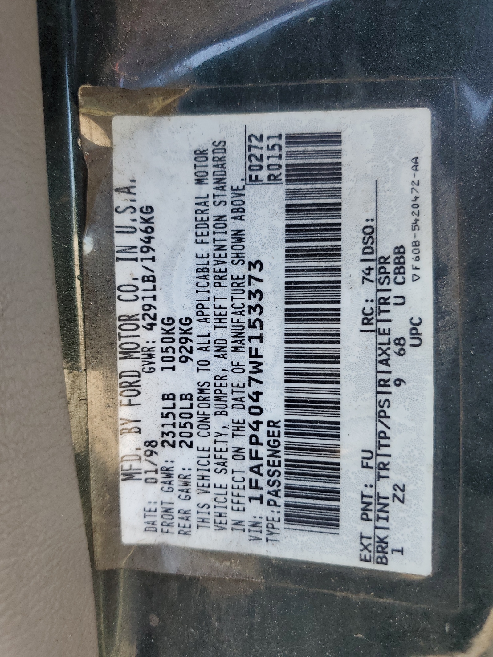 1FAFP4047WF153373 1998 Ford Mustang