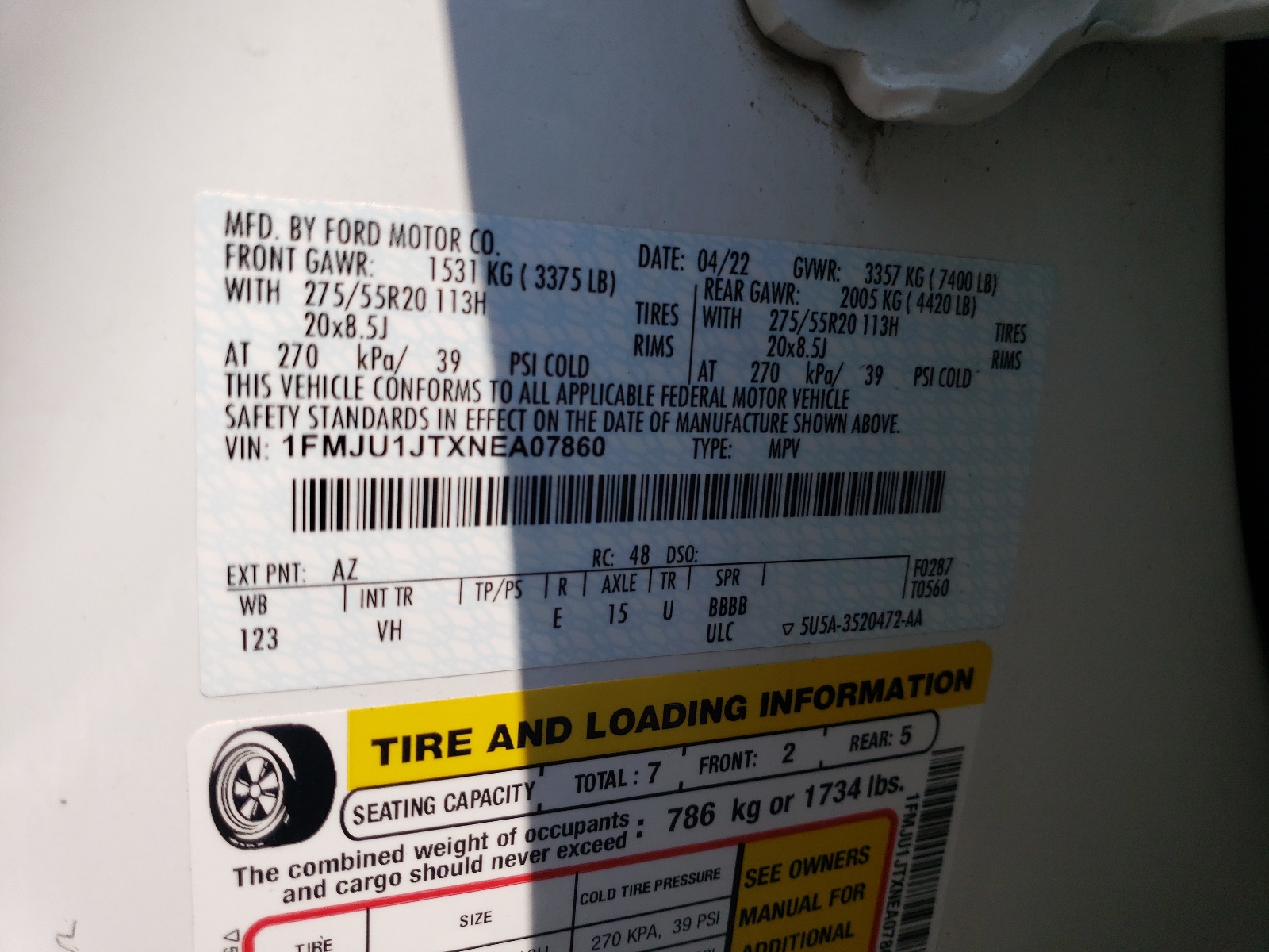 1FMJU1JTXNEA07860 2022 Ford Expedition Xlt