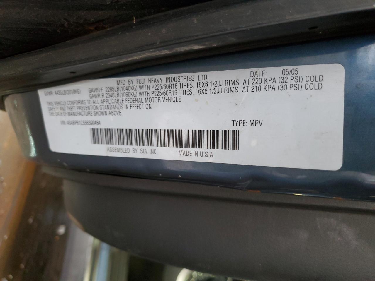 4S4BP61C556390464 2005 Subaru Legacy Outback 2.5I