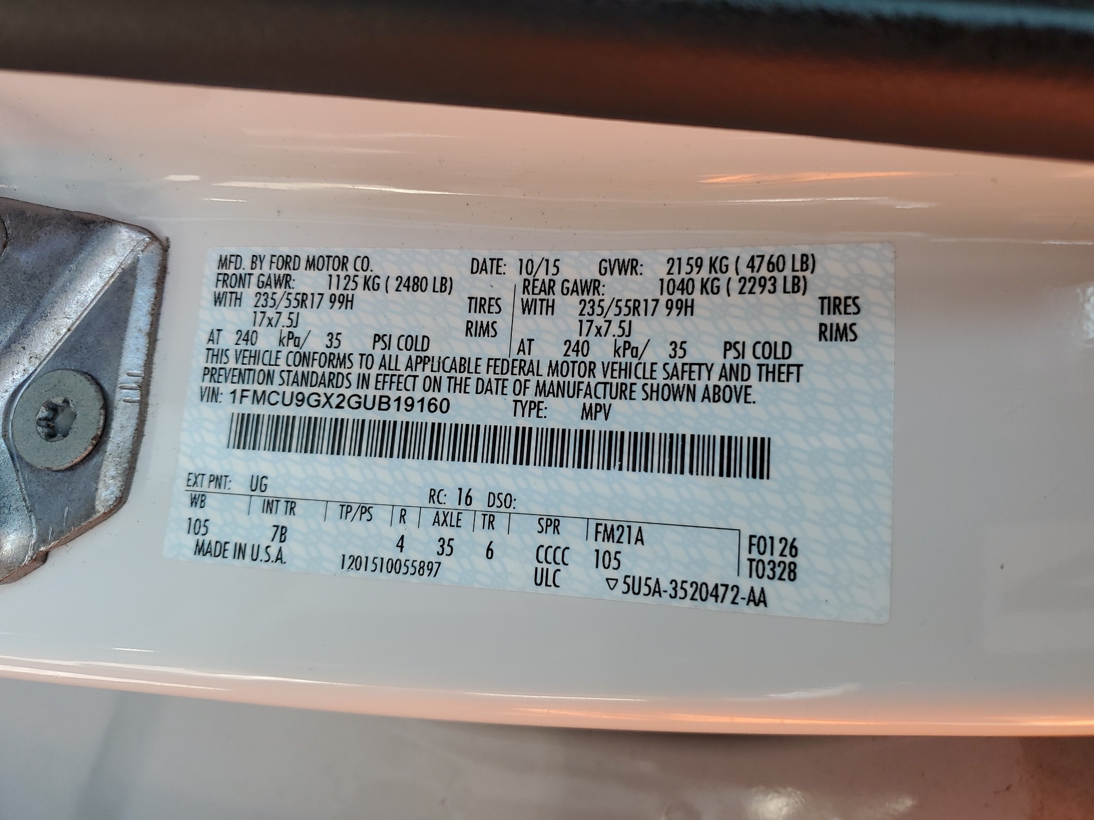 1FMCU9GX2GUB19160 2016 Ford Escape Se