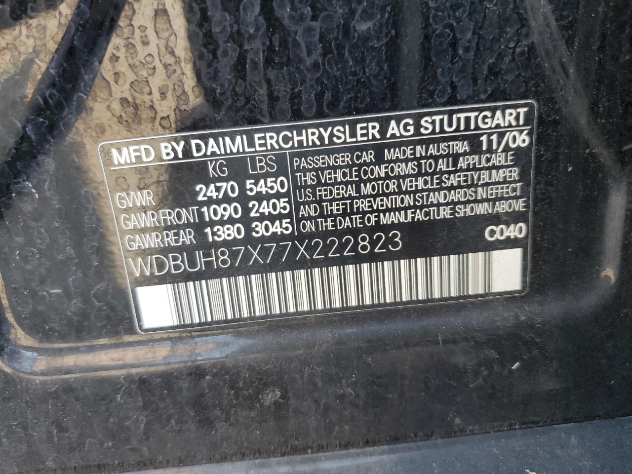 2007 Mercedes-Benz E 350 4Matic Wagon VIN: WDBUH87X77X222823 Lot: 63798124