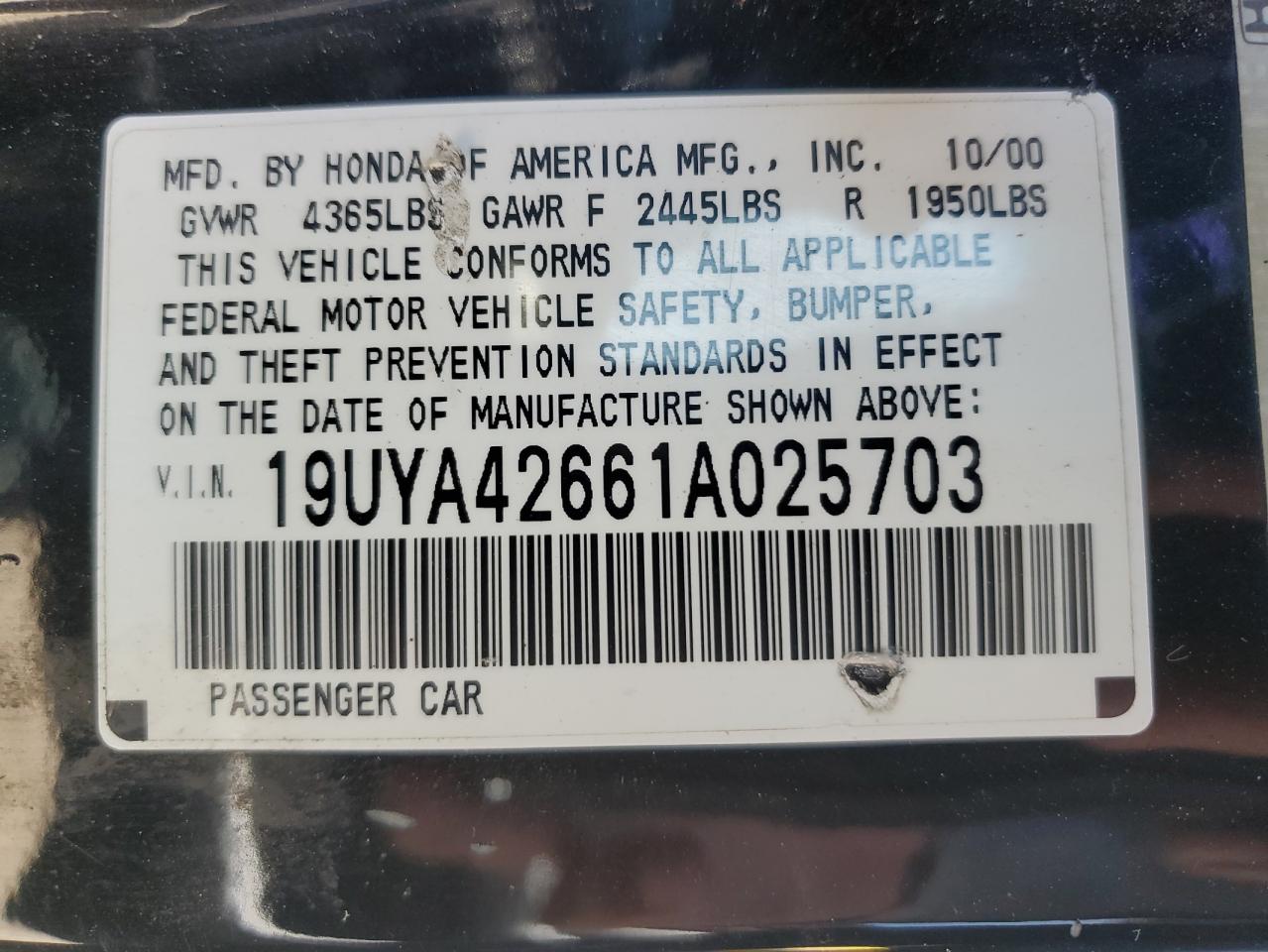 2001 Acura 3.2Cl Type-S VIN: 19UYA42661A025703 Lot: 64740384