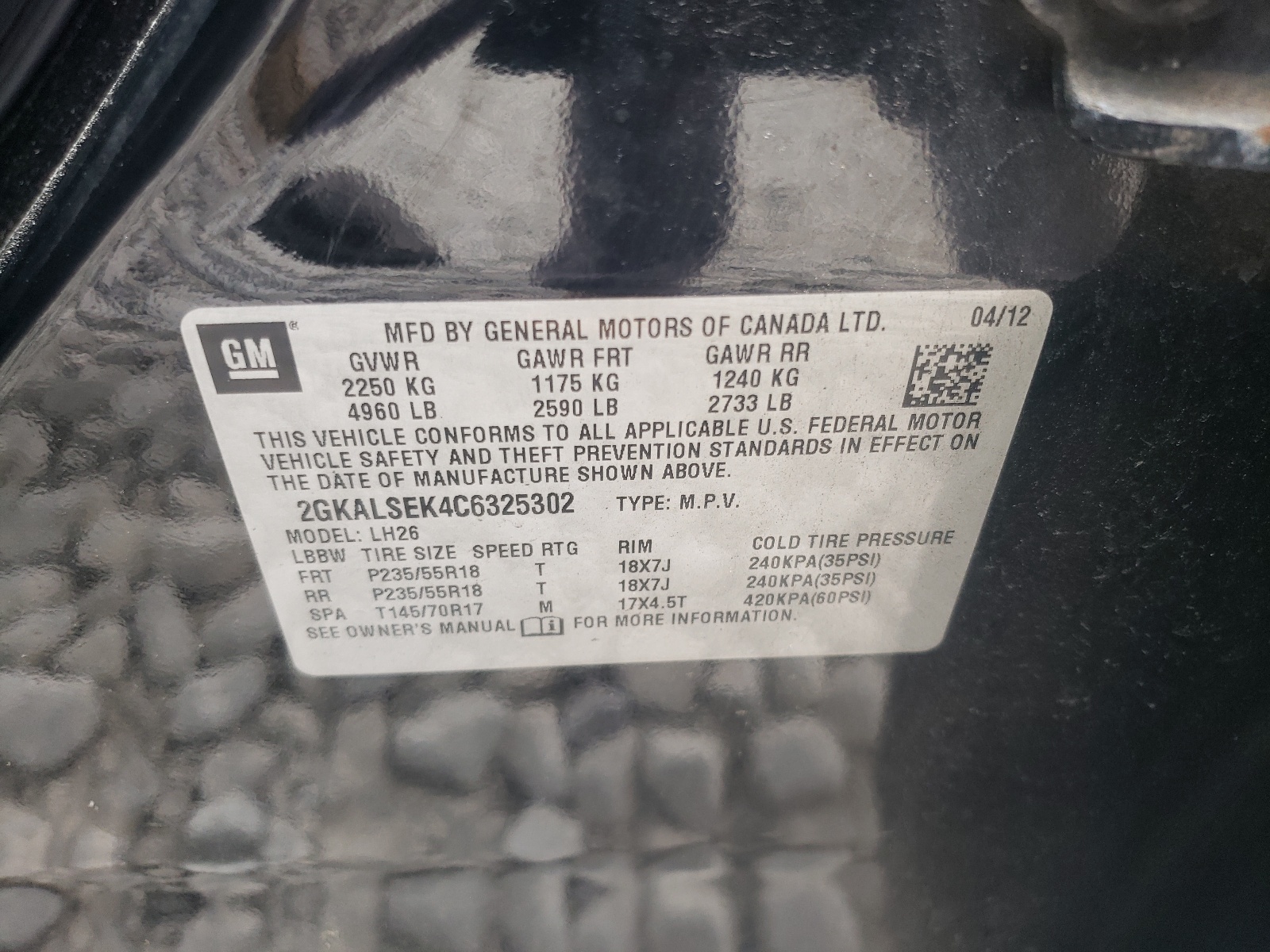 2GKALSEK4C6325302 2012 GMC Terrain Sle