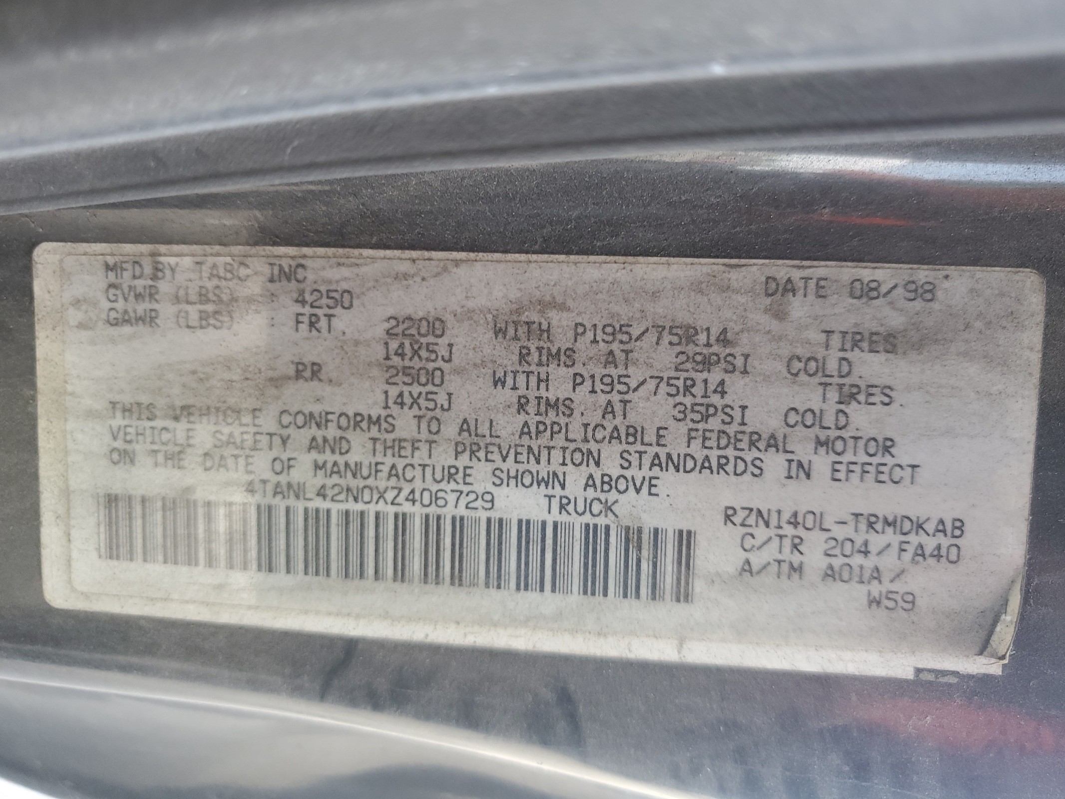 4TANL42N0XZ406729 1999 Toyota Tacoma