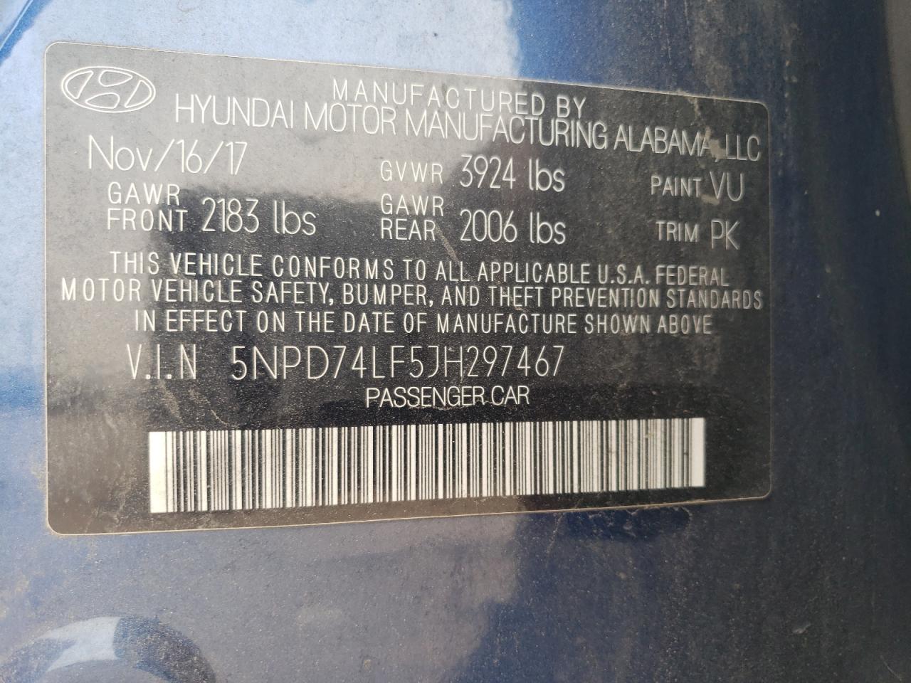 5NPD74LF5JH297467 2018 HYUNDAI ELANTRA - Image 12