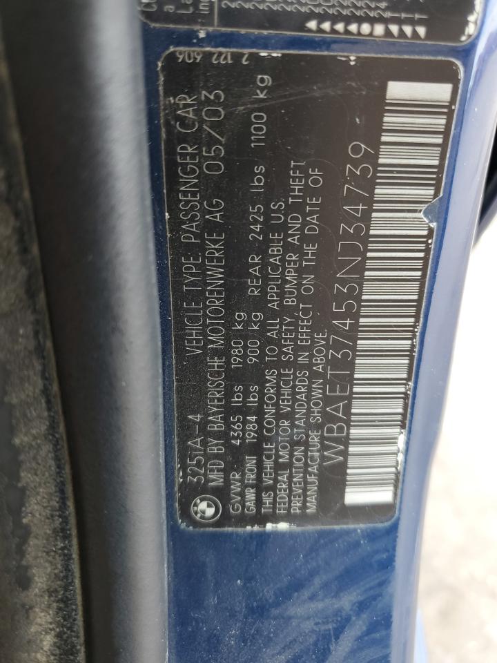 2003 BMW 325 I VIN: WBAET37453NJ34739 Lot: 67233984
