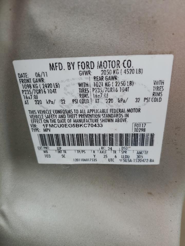 2011 Ford Escape Limited VIN: 1FMCU0EG5BKC70433 Lot: 65776104