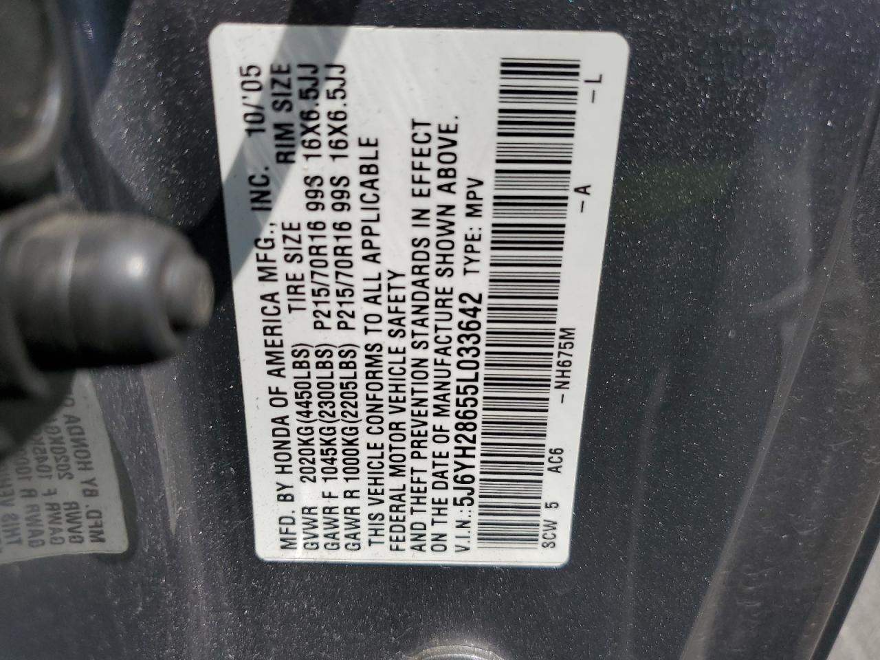 2005 Honda Element Ex VIN: 5J6YH28655L033642 Lot: 69323534