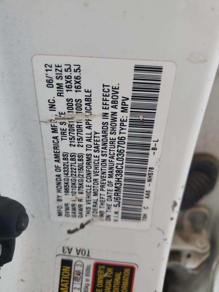 2012 Honda Cr-V Lx VIN: 5J6RM3H38CL036706 Lot: 65644214