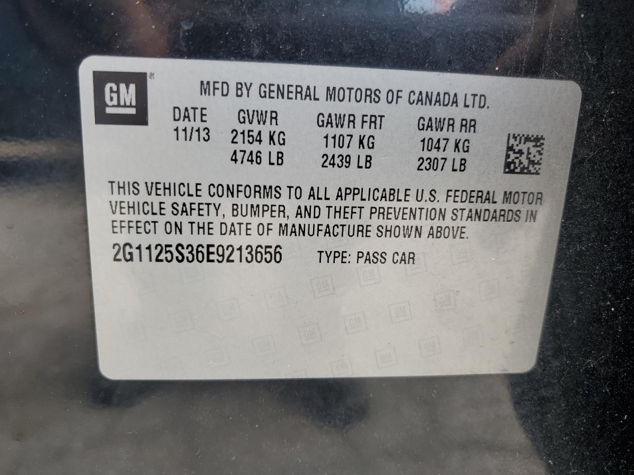 2014 Chevrolet Impala Lt VIN: 2G1125S36E9213656 Lot: 67158064