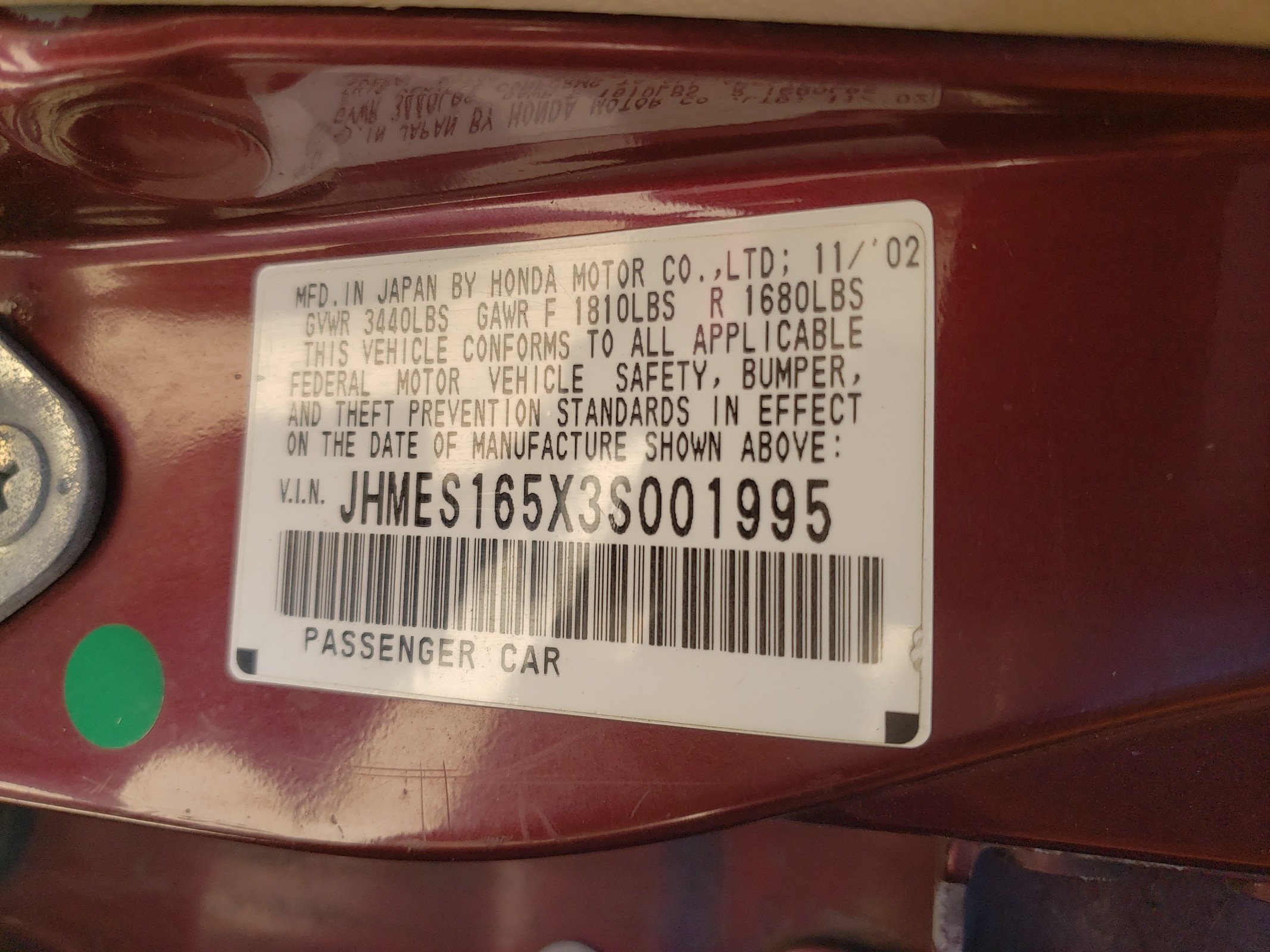 JHMES165X3S001995 2003 Honda Civic Lx