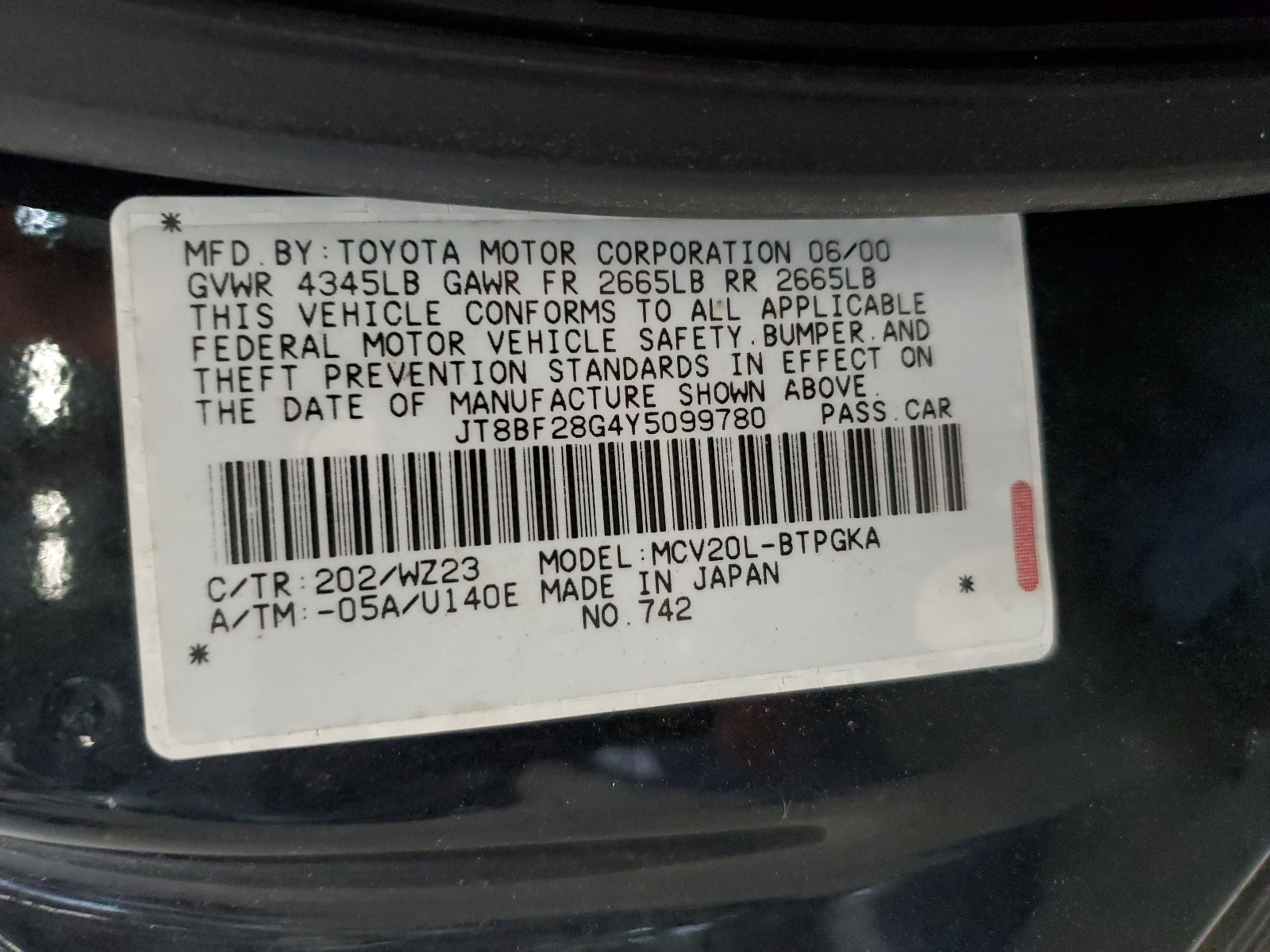 JT8BF28G4Y5099780 2000 Lexus Es 300