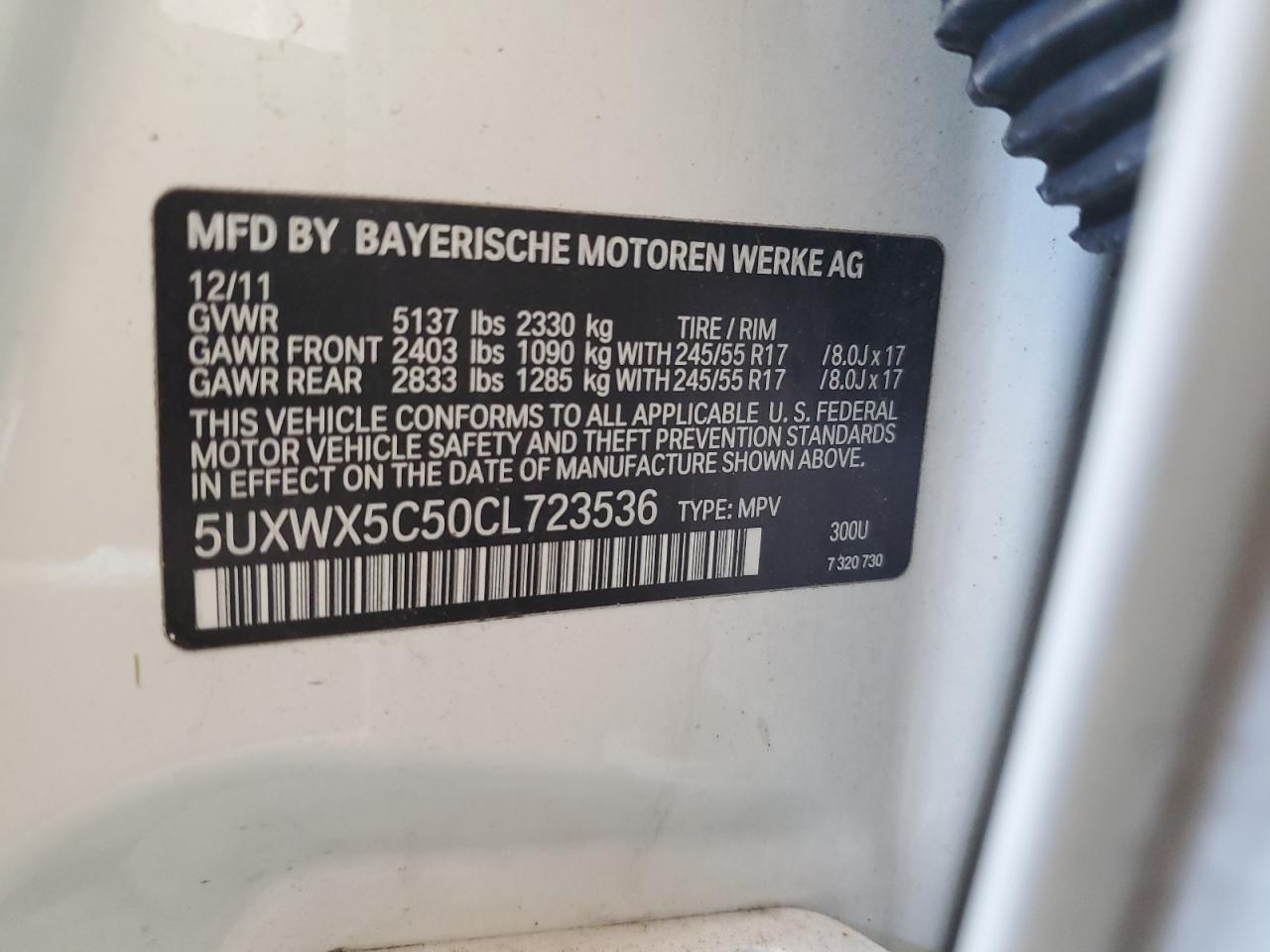 5UXWX5C50CL723536 2012 BMW X3 xDrive28I