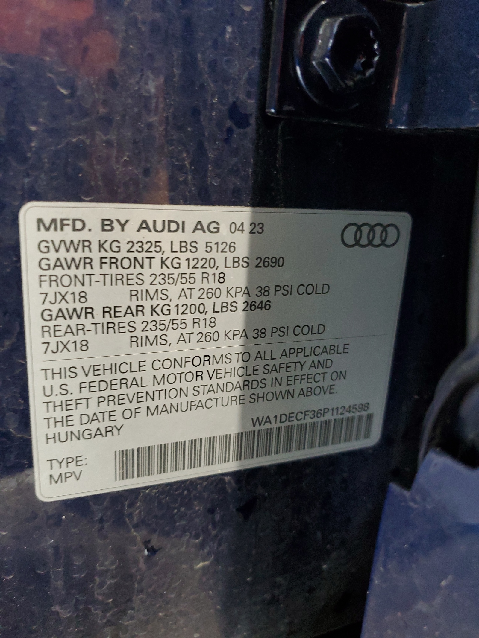 WA1DECF36P1124598 2023 Audi Q3 Premium S Line 45